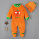 0-2T Baby Boys Girls Long Sleeved Halloween Pumpkin Climbing Romper 2 Pcs Set
