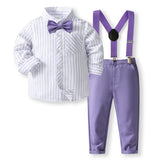 Kid Baby Boys Striped Overalls Suit Autumn British Wedding 2 Pcs Sets