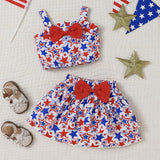 Kid Girls Summer US Independence Day Sleeveless Bow Camisole Short 2 Pcs/set