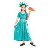 Halloween Kid Girl Robes Ancient Greece and Rome Green Muse Statue of Liberty Costume 2 Pcs Set