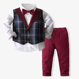 6M-5T Kid Baby Boy Suit British Style Long Sleeve Handsome Performance 4 Pcs Set