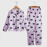 5-12Y Kid Girl Autumn Faux Silk Long-sleeve  Loungewear Pajamas