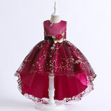 Kid Girls Princess Trailing Birthday Flower Host Piano Dress