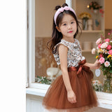 Kid Girls Long Sleeve Lapel Floral Mesh Dress