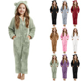 One-piece Children's Cute Solid Color Warm Double-sided Velvet Pajamas Cartoon Plush Loungewear