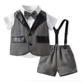 Kid Baby Boys Cotton Short-sleeved British Overalls Three-piece Set