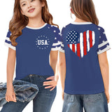 Kid Girl Independence Day American Flag Print Short Sleeve Loose T-shirt Tops