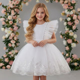 Kid Girl Princess Wedding Flower Mesh Embroidered Sequins Dress