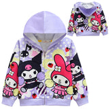 Cartoon Kids Girl Kuromi Zippered Hooded Jacket Coats