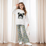 INS Girls Girls Print Sweater and Leopard Flared Pants Casual