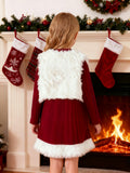5-14Y Kid Girls Winter Christmas Red White Plush 2 Pcs Set