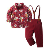6M-8T Kid Baby Boy Overalls Christmas Suit 4 Pcs Set