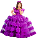 Kid Girl Mesh Purple Pleated Cake Princess Dresses