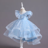 2-10T Kid Girl Shawl Lace Mesh Tutu Piano Host Performance Dresses