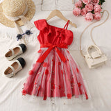 Kid Baby Girl Fashion INS Lotus Leaf Slant Shoulder Suspender Craft Yarn Dress