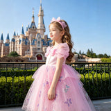 Girls Pink Butterfly Princess Dress Children's Summer Foreign Mesh Fluffy Party Birthday Dress
