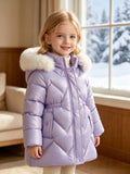 Girls' Winter New Cotton Clothes Children's Bright Leather Leave-in Hooded Cotton Jacket