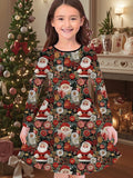 3-10T Kid Girl Flower Long Sleeve Crew Neck Spring Autumn Dresses
