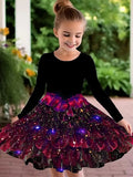2-10T Kid Girls Sweet Long-sleeved Peacock Feather Print Fashion Dresses