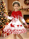 3-12Y Kid Girl Christmas Long Sleeve 3D Printed Dresses