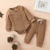 0-3M Baby Boy Girl Infants Twist Fabrics Solid Color Romper 2 Pcs Set