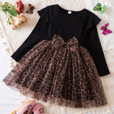 Kid Girls Long-sleeved Korean Version Leopard Print Mesh Princess Dress