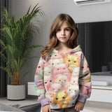 2-12T Kid Girl Cat 3D Digital Print Casual Hoodie