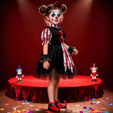 4-10T Kid Girl Halloween Circus Thriller Suit Clown Costume 3 Pcs Set
