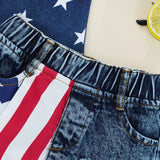 Independence Day Kid Baby Girls Denim Suspender Shorts 2 Pcs Set