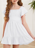 Kid Girl Summer Solid Halter Pleated Casual Dress