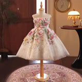 2-12T Kid Baby Girls Flower Show Piano Performance Princess Dress