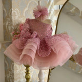 Kid Baby Girls  Pink Sequin Princess Fluffy Mesh Dresses