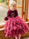 Kid Baby Girl Wedding Long Sleeve Show Birthday Princess Cake Dresses