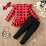1-6T Kid Baby Girl Suit Christmas Plaid Deer Suits 3 Pcs Set