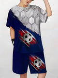 2-12T Kid Baby Boy Summer Sports Set Football 3D Printed Quick-drying 2 Pcs Set