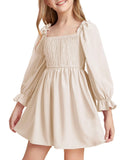 Kid Girl Square Neck Lantern Sleeve Ruffle High Waist Lace Dresses