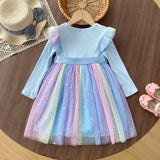 Kid Baby Girls Long-sleeved Korean Gradual Mesh Princess Dresses