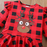 1-6T Kid Baby Girl Suit Christmas Plaid Deer Suits 3 Pcs Set