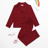 Kid Girl Red Plaid Home Pajamas Suit