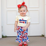 Independence Day Letter Embroidered Flying Sleeves Flared Short Sleeve Set 2 Pcs/Set