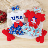 Baby Girl Summer Letter Printed Short Sleeve Printed Independence Day 3 Pcs Set