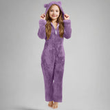 One-piece Children's Cute Solid Color Warm Double-sided Velvet Pajamas Cartoon Plush Loungewear