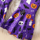 1-6T Kid Baby Girls Suit Halloween Ghost Pumpkin Bat Trumpet Suit 2 Pcs Set