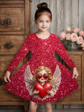 2-10T Kid Girl Christmas Long Sleeve Fashion Casual 3D Print Dresses