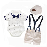 Summer Infant Baby Boy Short-sleeved Jersey Overalls 3 pcs Set