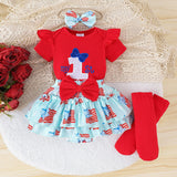 Baby Girl Summer Letter Printed Short Sleeve Printed Independence Day 3 Pcs Set