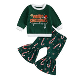 Baby Girls Fall Christmas Candy Print Flared 2 Pcs Sets