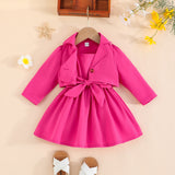 Baby Girl Sweet Lapel Long Sleeves Solid Color Suspender 2 Pcs Sets