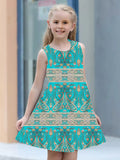 Sleeveless Crew Neck Vest Dress Fashion 3d Print Kids Girl