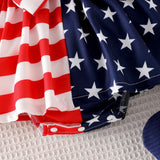 3 Pcs/Set Baby Girl Red And White Strip Star Splicing Independence Day Dress